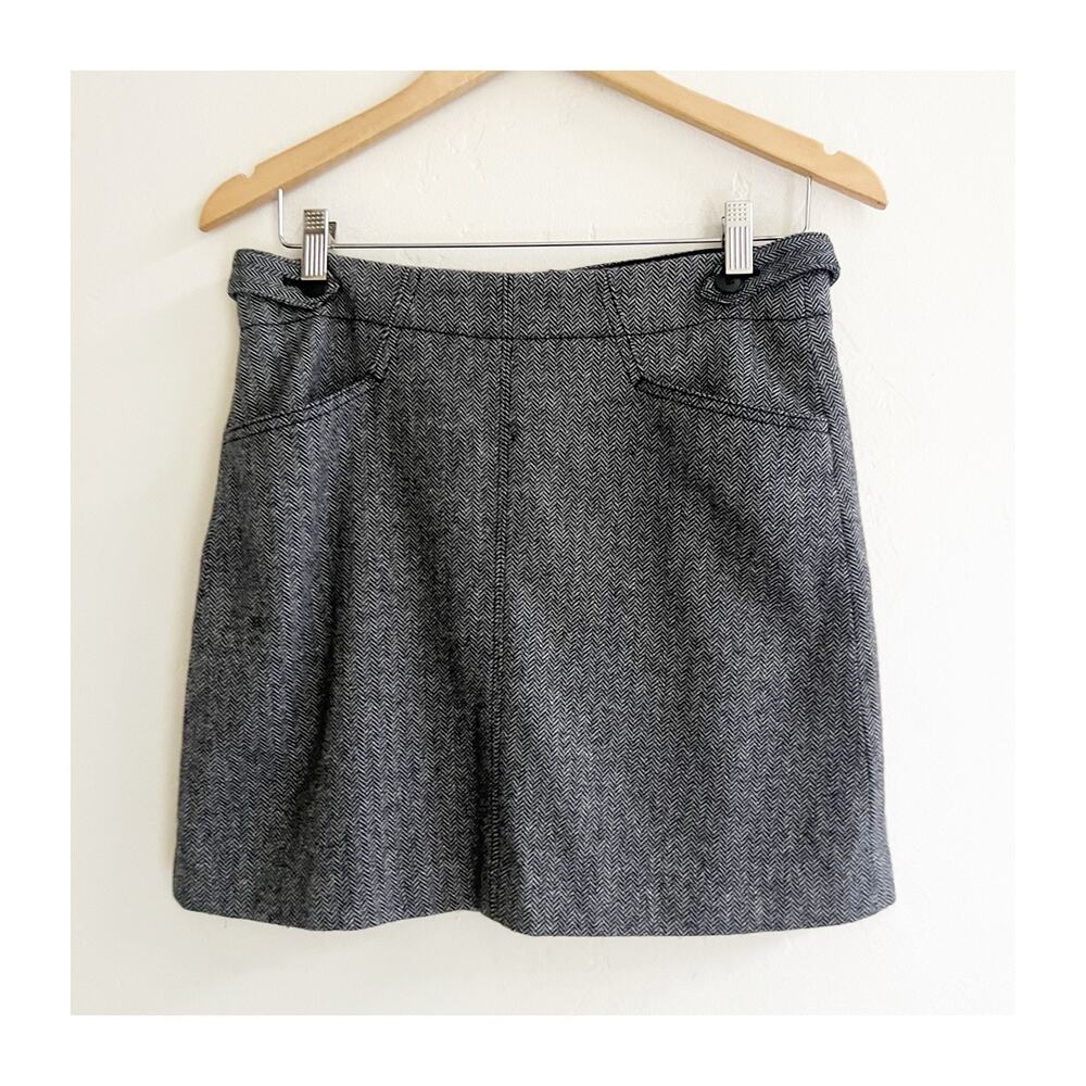 Madewell Women’s Wool Blend Herringbone Mini Skirt Size 6 Grey Acadamia School